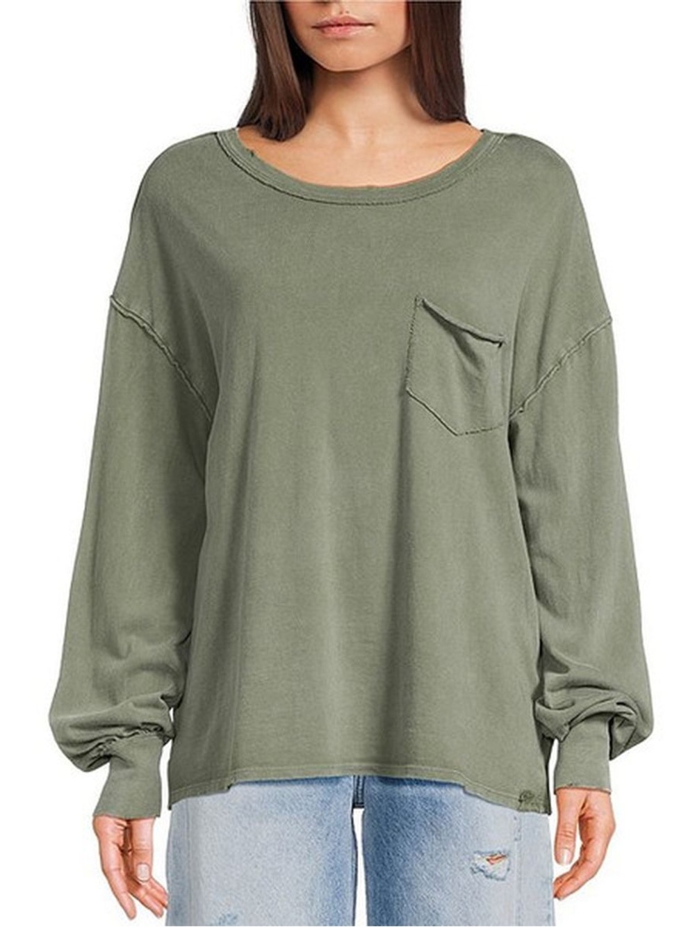 We The Free Olive Relaxed Pocket Long-Sleeve Sweatshirt